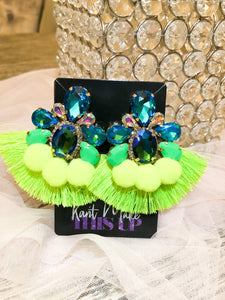 Lime & Turquoise Fringe Earrings